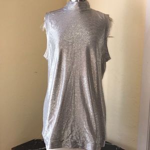 Metallic Sleeveless Mock Turtleneck